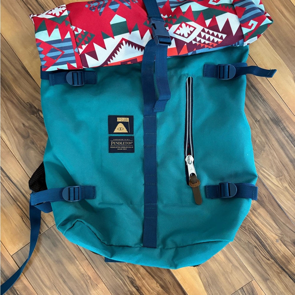 Poler x Pendleton Teal and Red Hiking Backpack